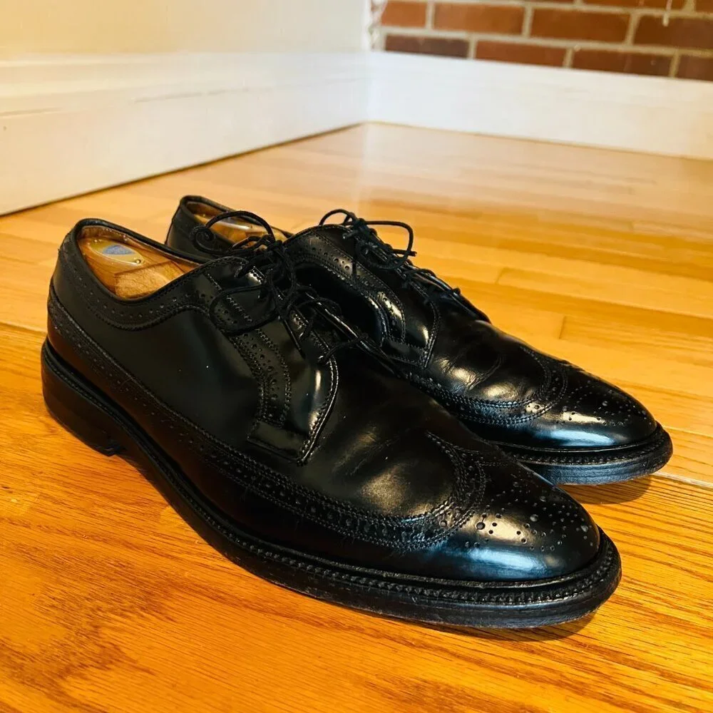 Allen Edmonds MacNeil US 12 B Longwings Oxford Wingtip Black Leather USA Made